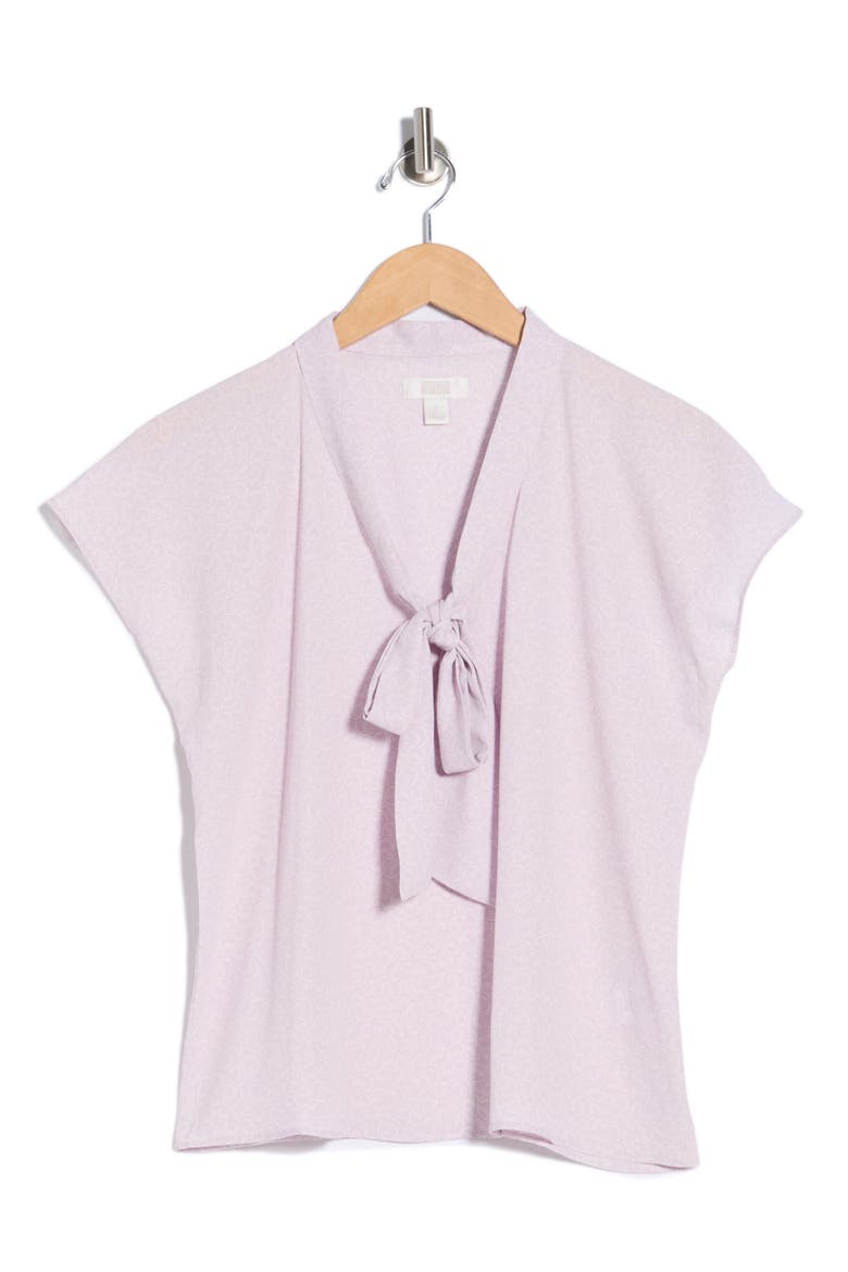 Tie Neck Flutter Sleeve Top, Alternate, color, PURPLE HUSH RING GEO