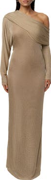 JLUXLABEL Drape & Shine Metallic One-Shoulder Long Sleeve Knit Dress