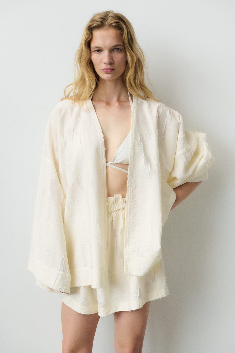 Frayed Paper-bag Shorts, Alternate, color, Cream