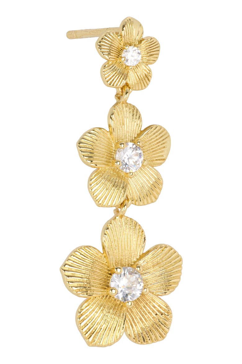Cubic Zirconia Triple Flower Drop Earrings, Alternate, color, GOLD