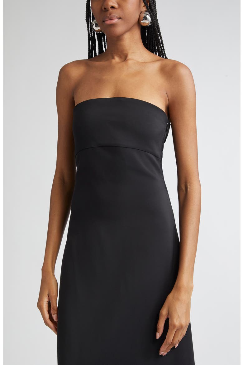 La Robe Bustier Strapless Crepe Jersey Maxi Dress with Train, Alternate, color, BLACK