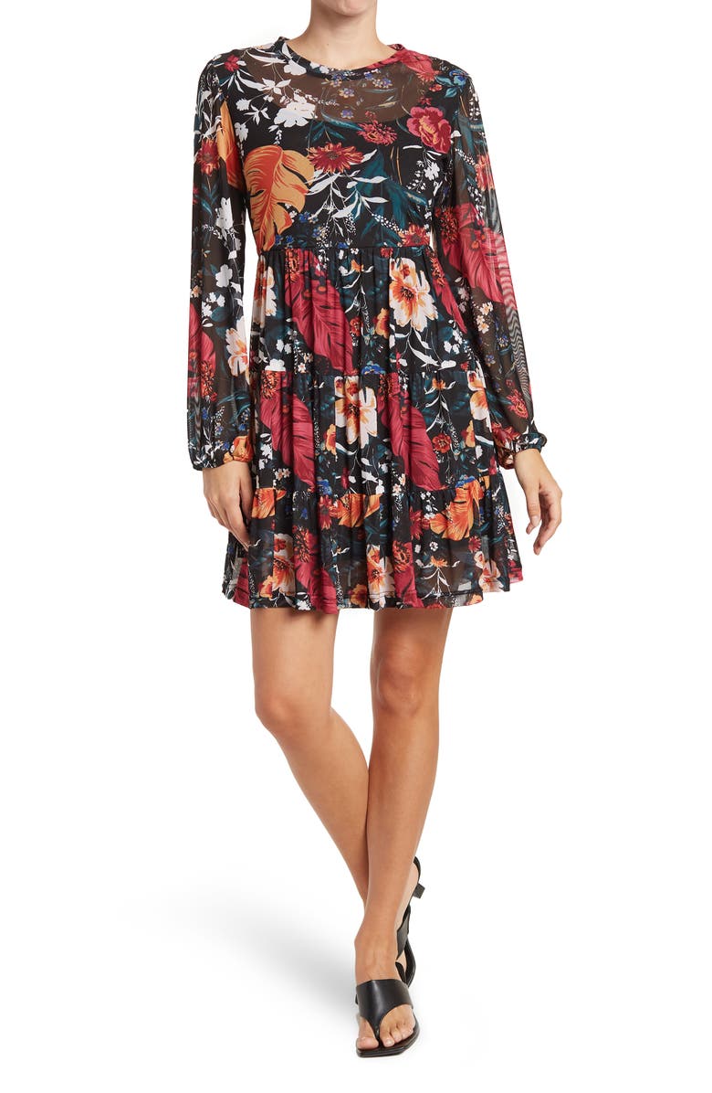 Love By Design Catherine Long Sleeve Mesh Babydoll Dress, Main, color, 