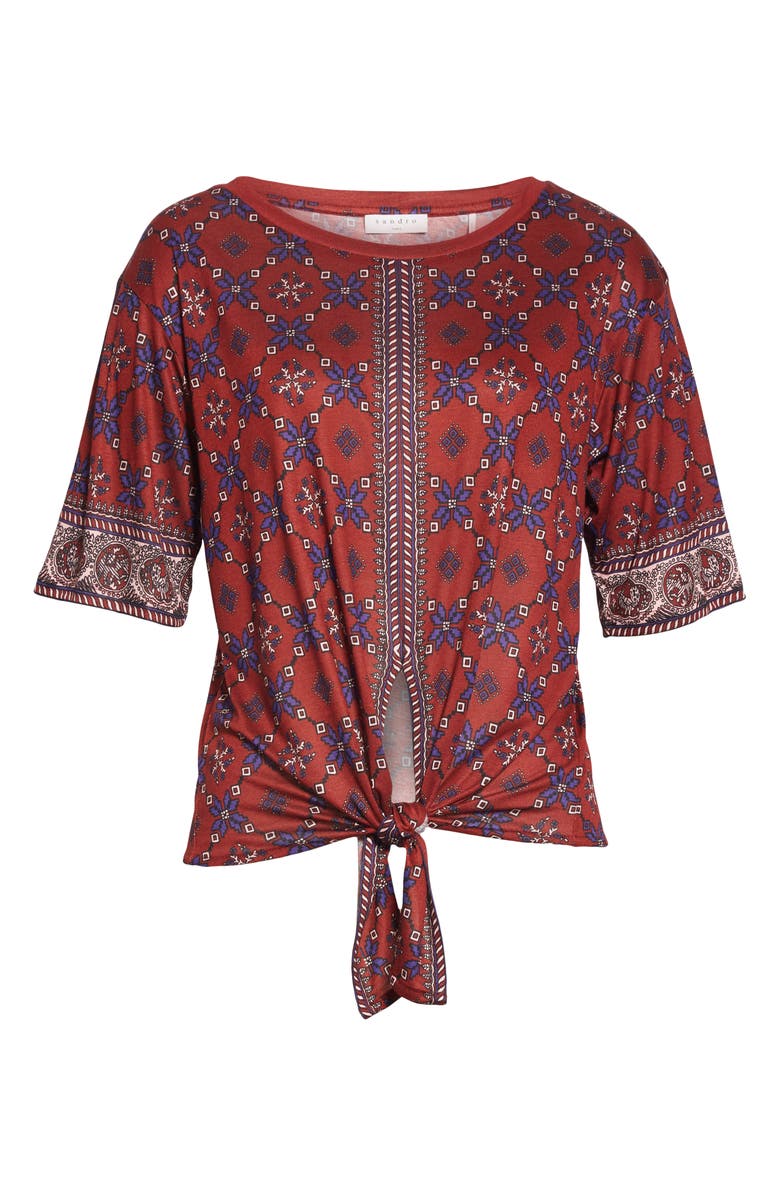 SANDRO Lamaar Scarf Print Tie Front Tee, Alternate, color, 