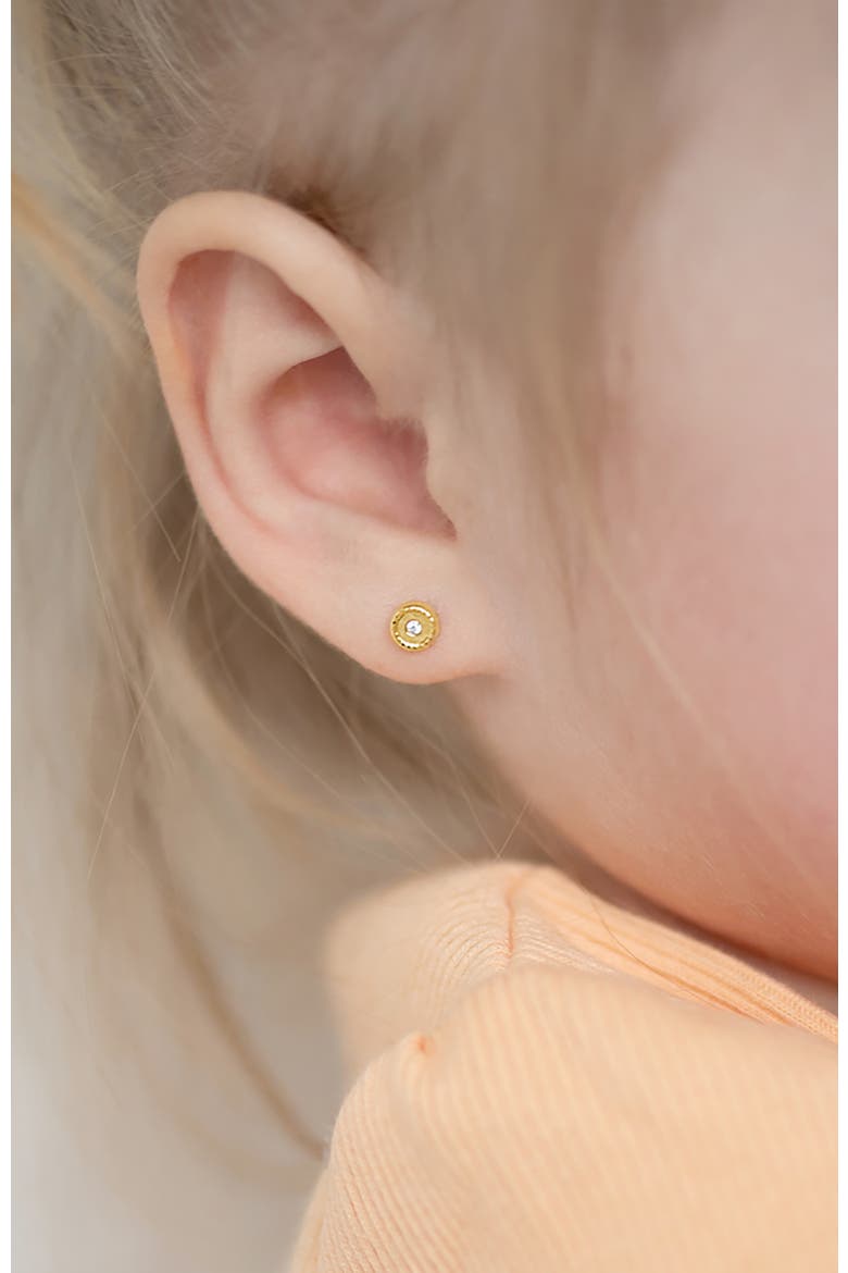 14k Round Bezel Set Earrings, Alternate, color, Gold