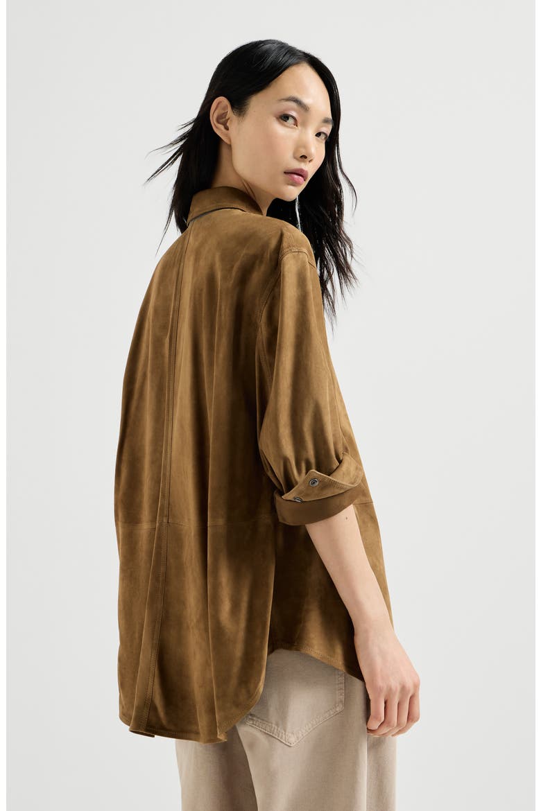Suede shirt with monili, Alternate, color, Light Brown
