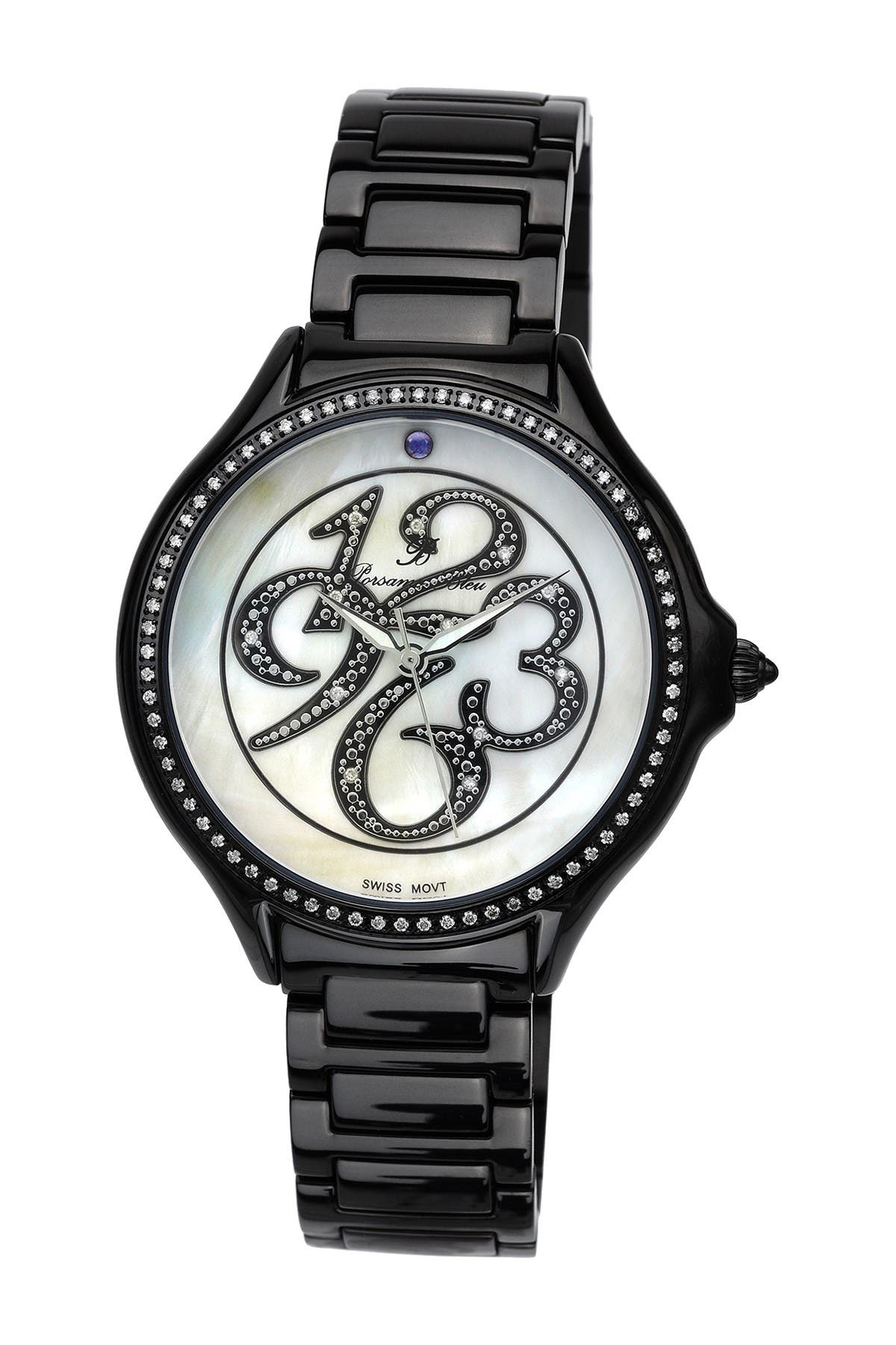 PORSAMO BLEU Women's Paris Mother of Pearl Diamond Accented Swiss ...