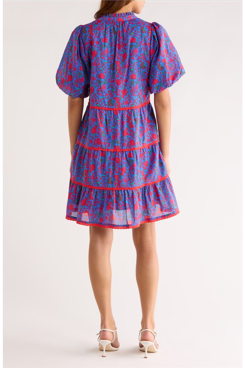 Tanya Floral Tiered Cotton Dress, Alternate, color, BLUE-FUCHSIA