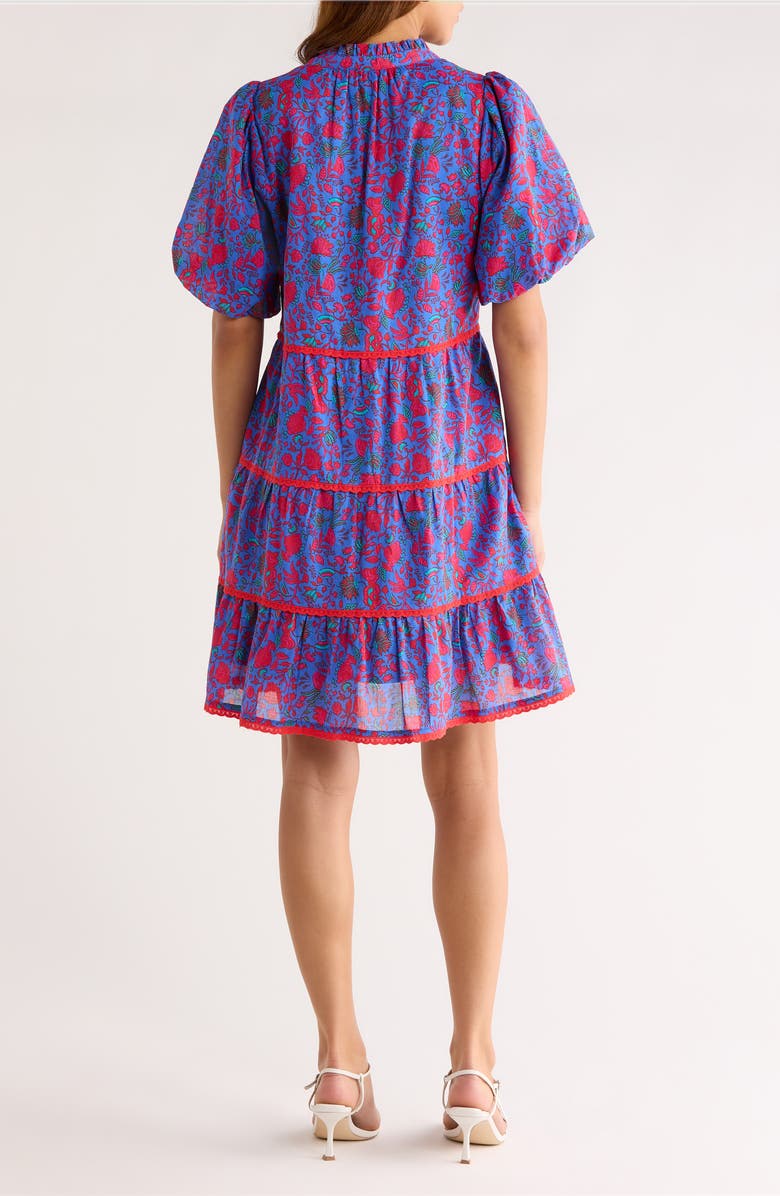 SUGARLIPS Tanya Floral Tiered Cotton Dress, Alternate, color, Blue-Fuchsia