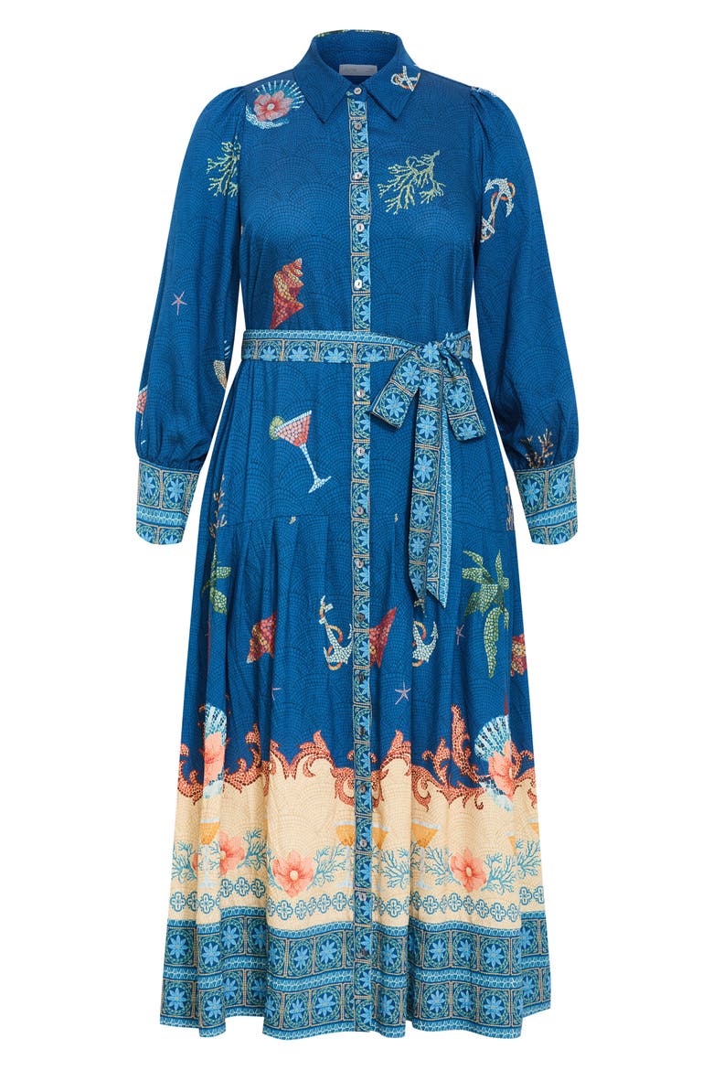 Ezra Mixed Print Long Sleeve Maxi Shirtdress, Alternate, color, NAVY SEA BDR