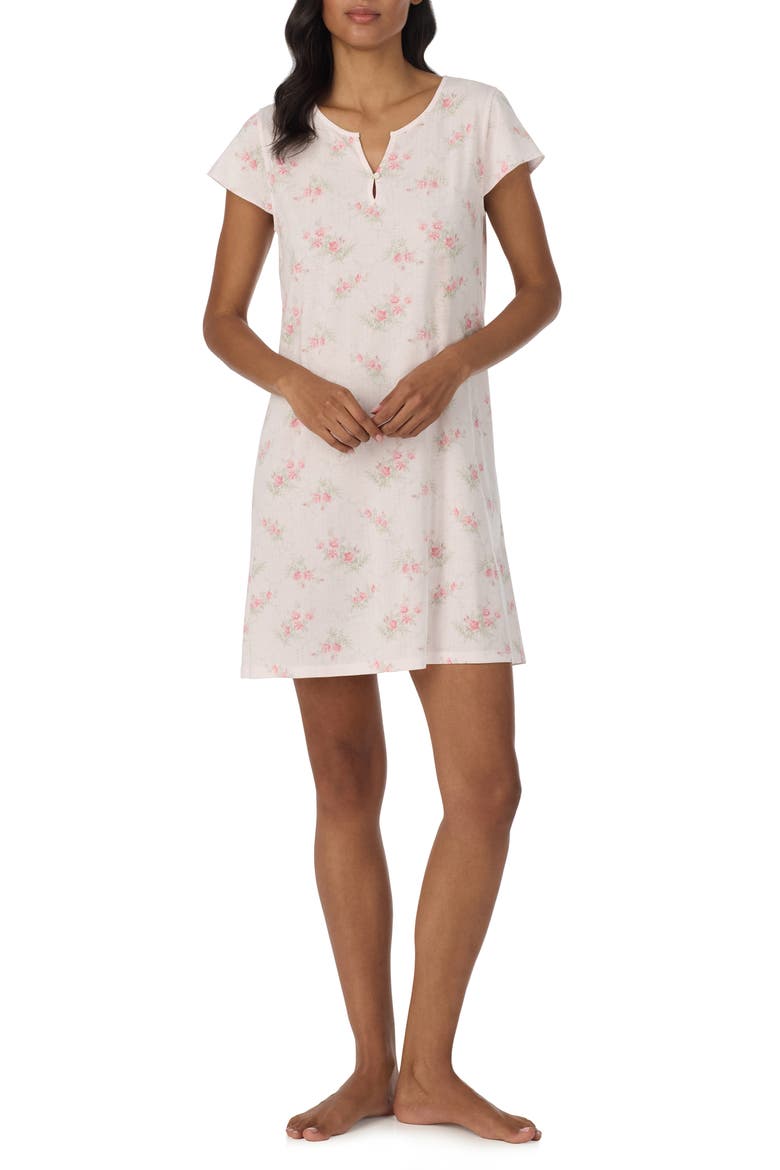 Print Short Sleeve Nightgown, Main, color, PINK PRINT
