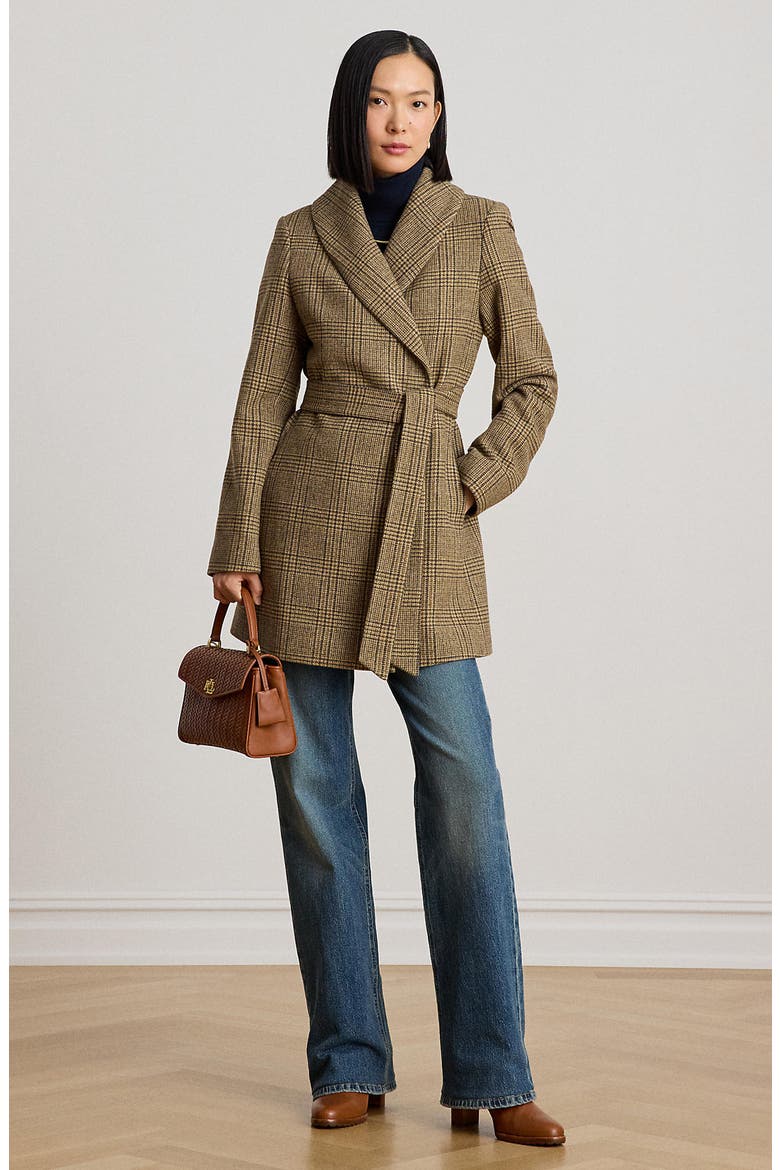 Plaid Wool Wrap Coat, Alternate, color, HAZEL PLAID