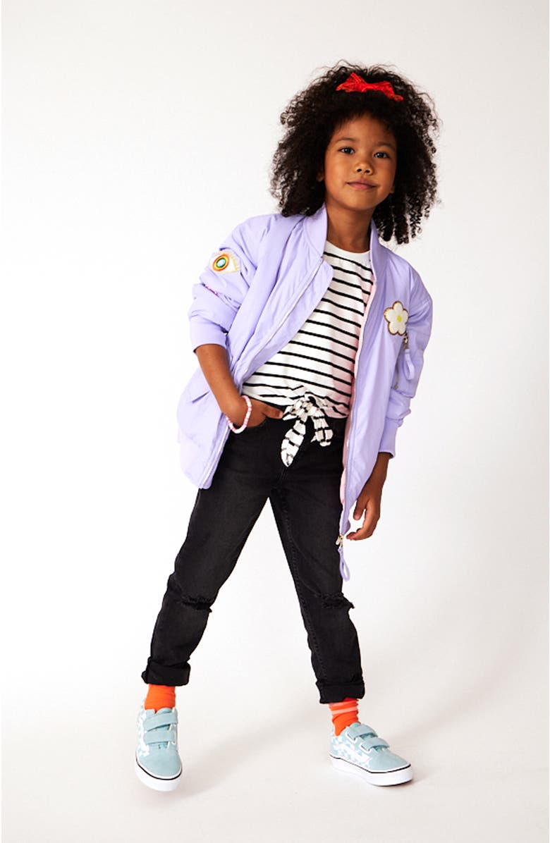 Little Chicken Girls'  Patched  Nylon Bomber Jacket, Alternate, color, 
