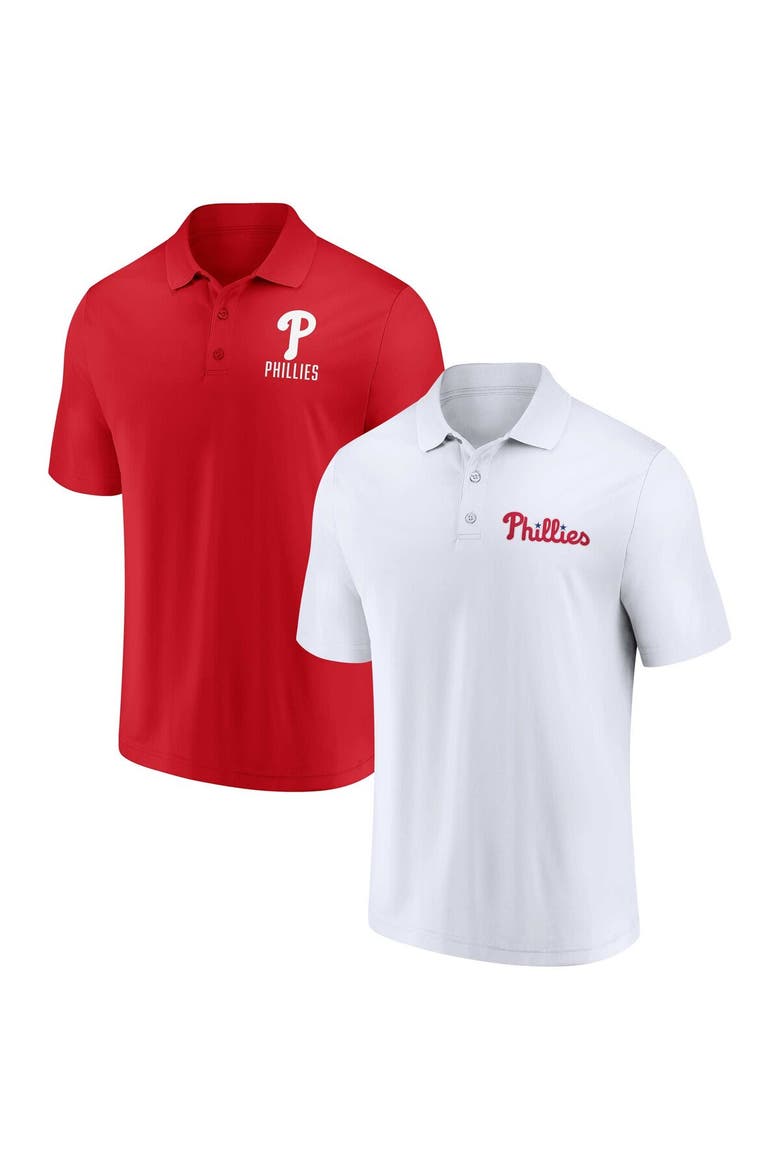Men's Fanatics Branded Red/White Philadelphia Phillies Two-Pack Logo Lockup Polo Set, Main, color, Red