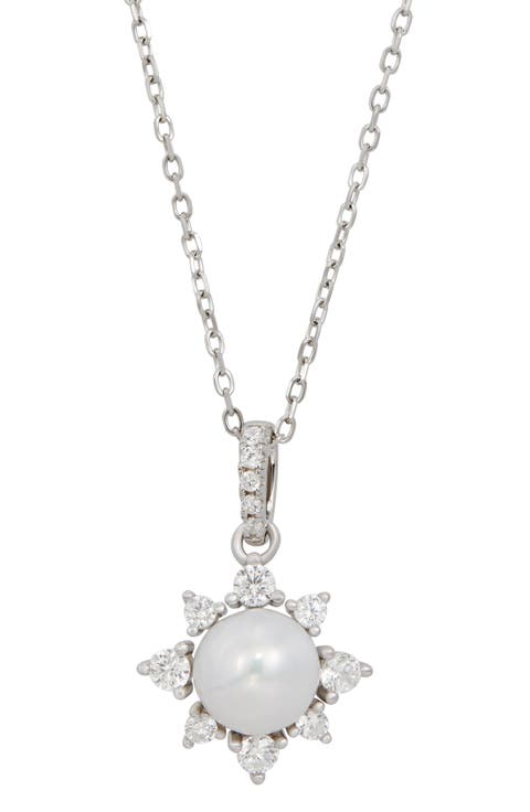 Cultured Pearl and Cubic Zirconia Pendant Necklace