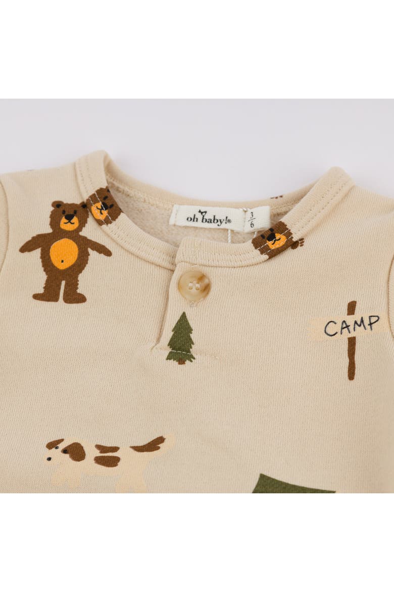 Camping Print One Button Romper French Terry- Infant, Alternate, color, Biscotti
