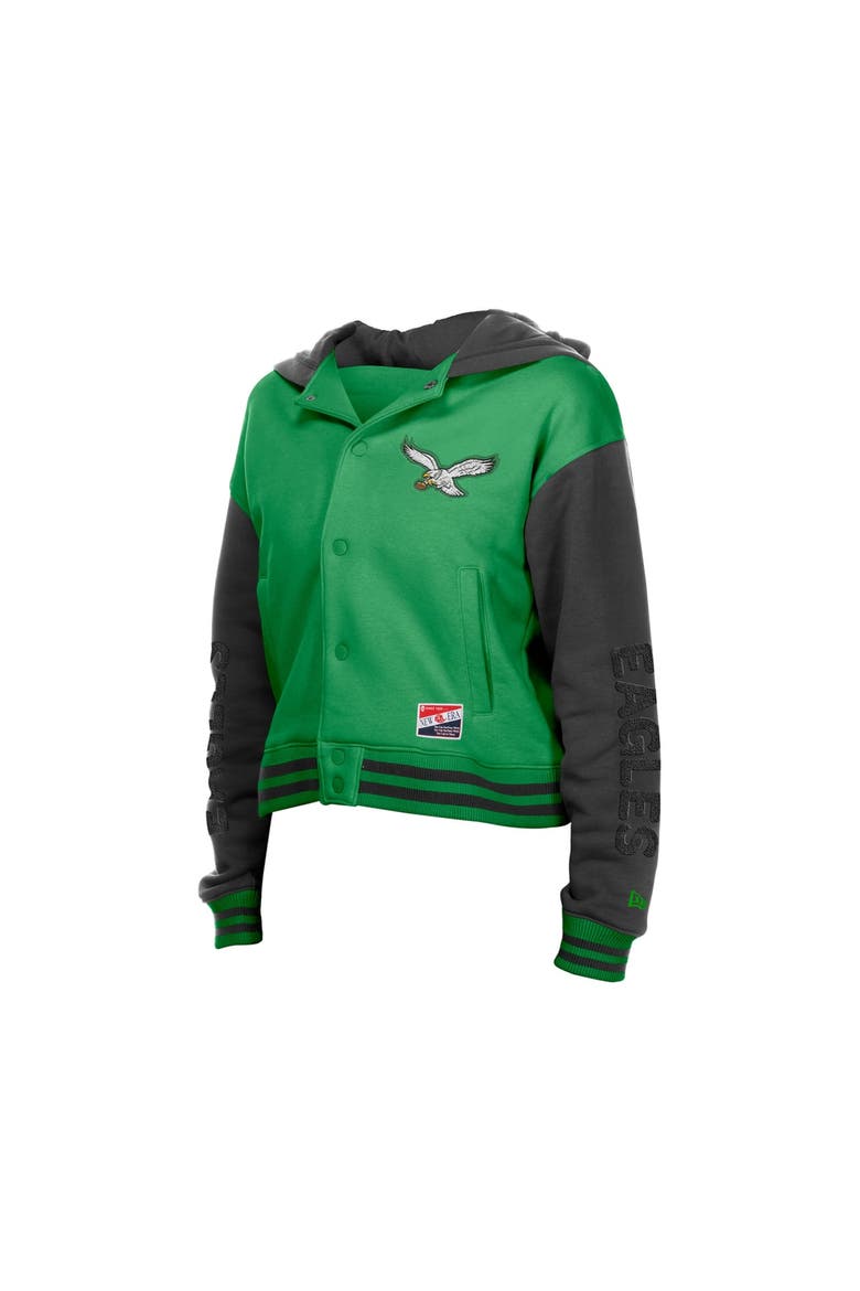 Women's New Era  Kelly Green Philadelphia Eagles Throwback Full-Snap Hooded Jacket, Alternate, color, Kelly Green