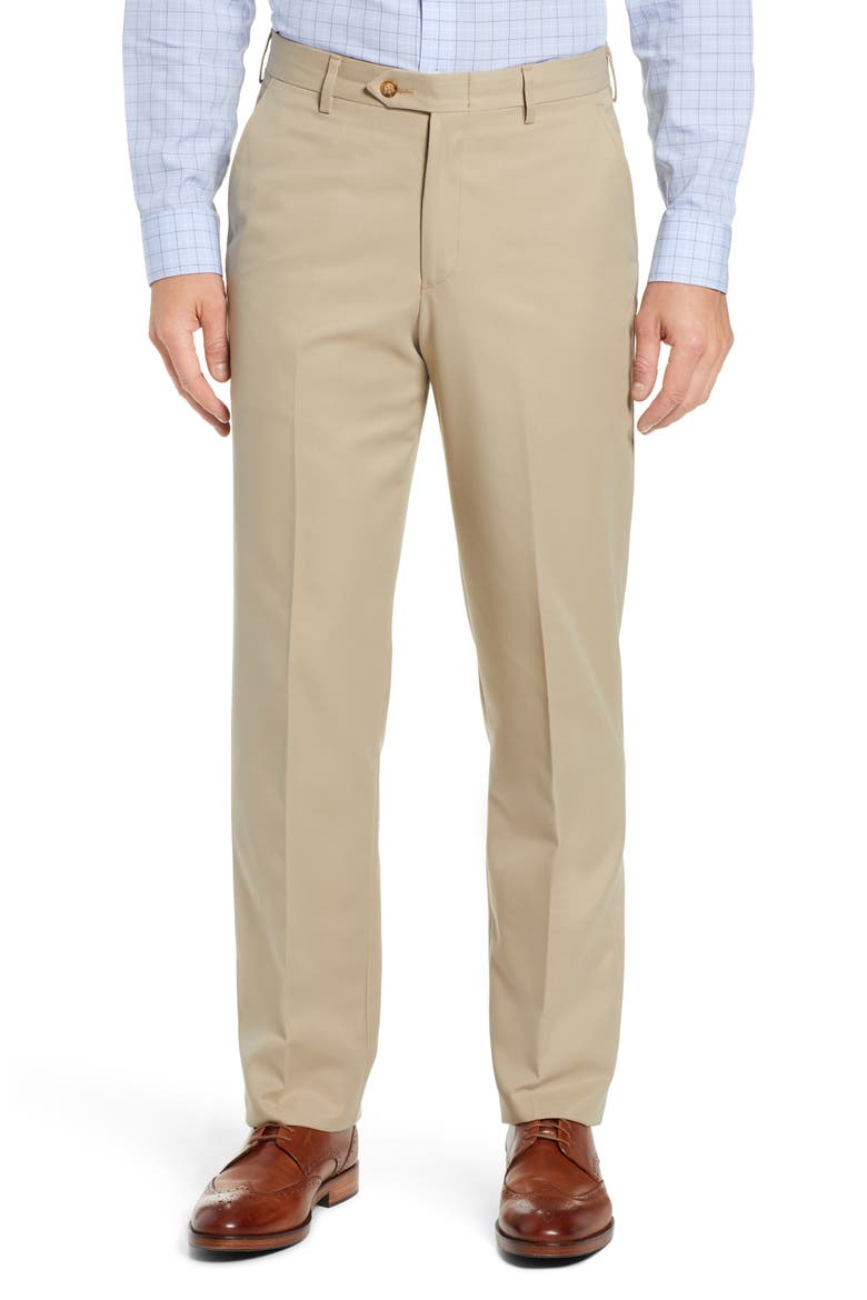 Classic Fit Flat Front Microfiber Performance Trousers, Main, color, TAN
