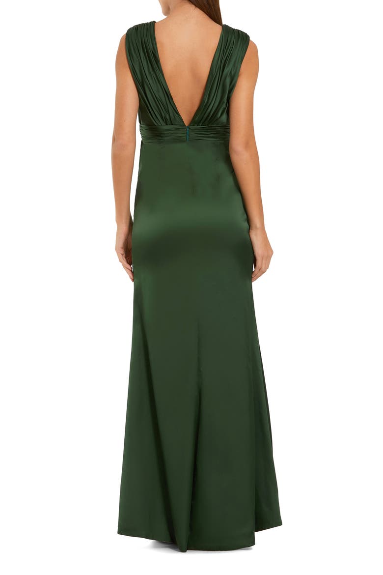 Charmeuse Plunge Neck Gown With 3D Flower, Alternate, color, Pear