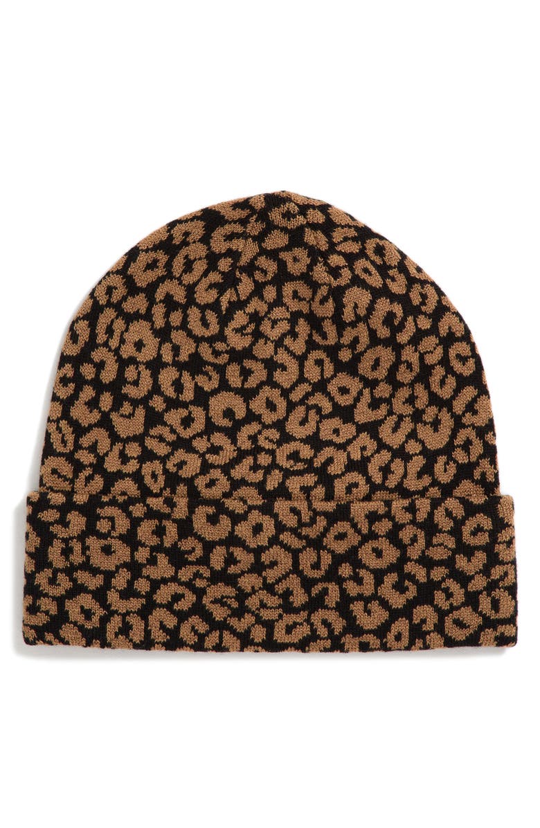Kate Spade New York leopard print beanie, Main, color, 