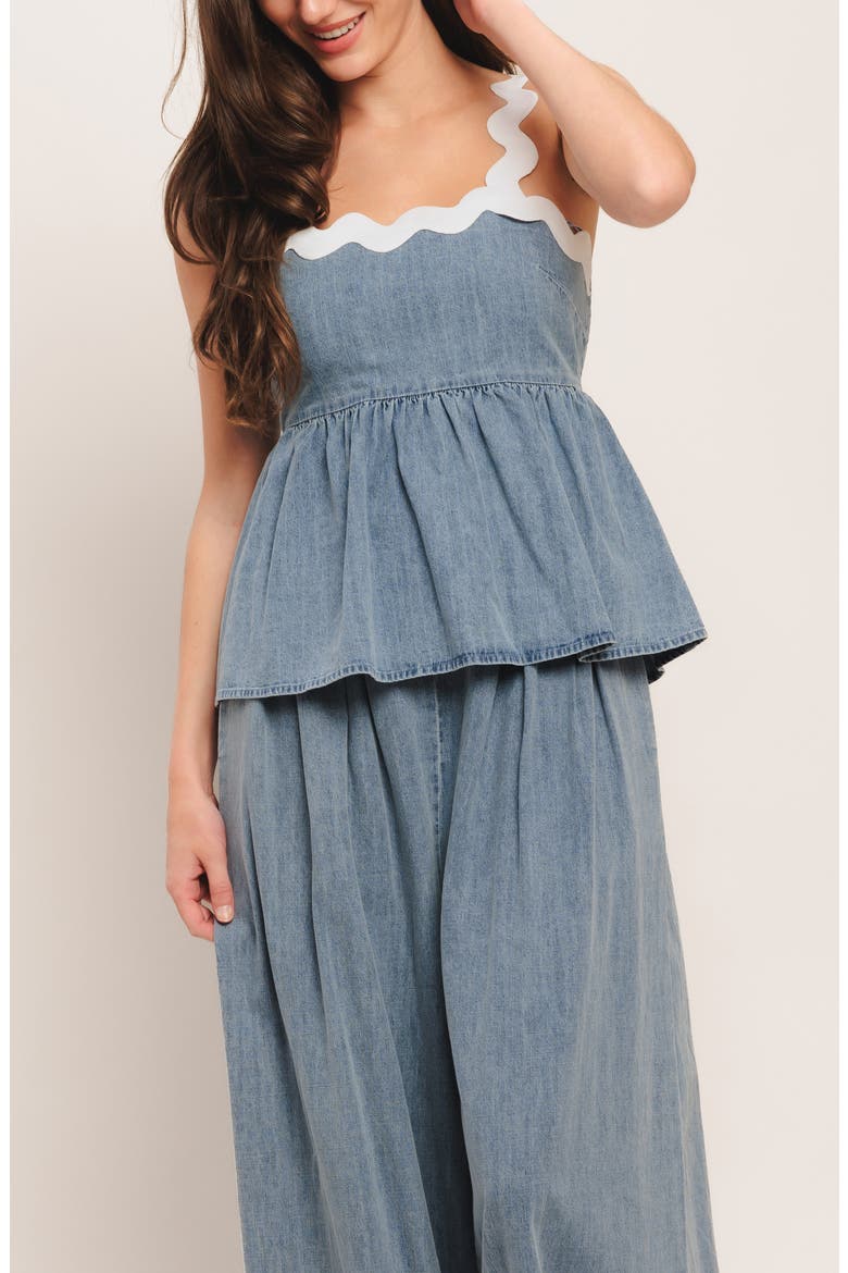 Rickrack Cotton Peplum Top, Alternate, color, LIGHT INDIGO