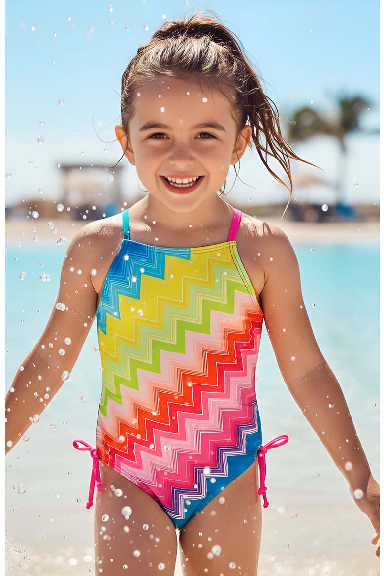 Chevron One Piece Swimsuit, Alternate, color, Pink Multi