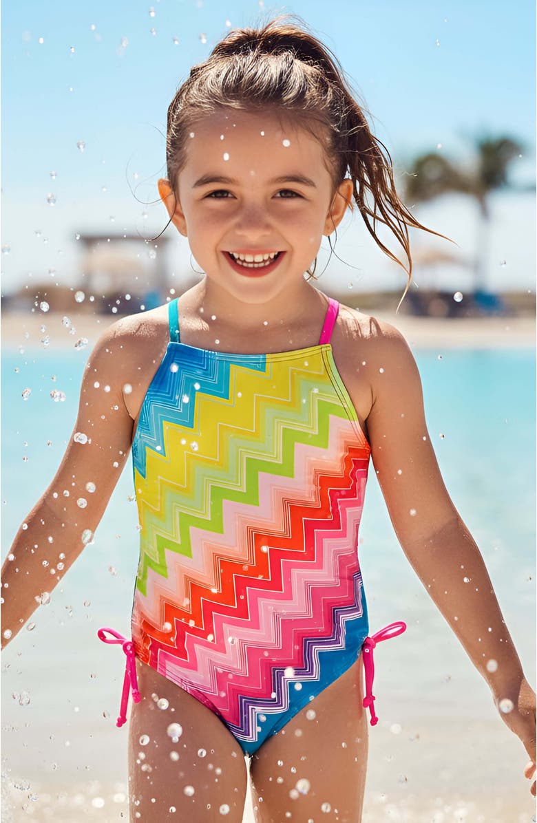 Limeapple Chevron One Piece Swimsuit, Alternate, color, Pink Multi