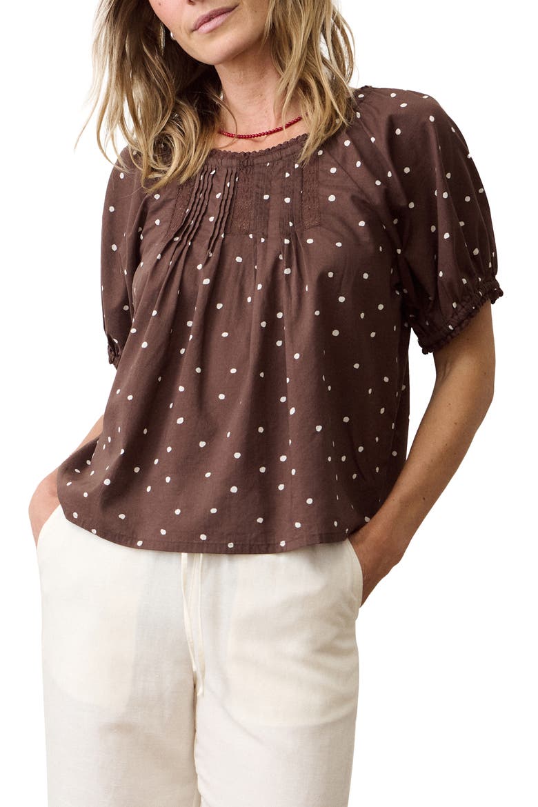 Celina Puff Sleeve Top, Main, color, CHOCOLATE POLKA DOT