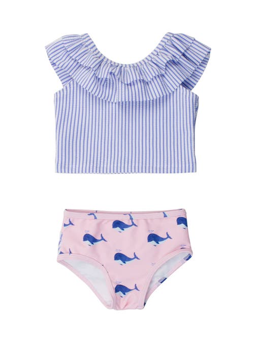 Shop Rufflebutts Baby/toddler Girls Upf50+ Sun Protected Ruffle Tankini In Pink Whale Friends