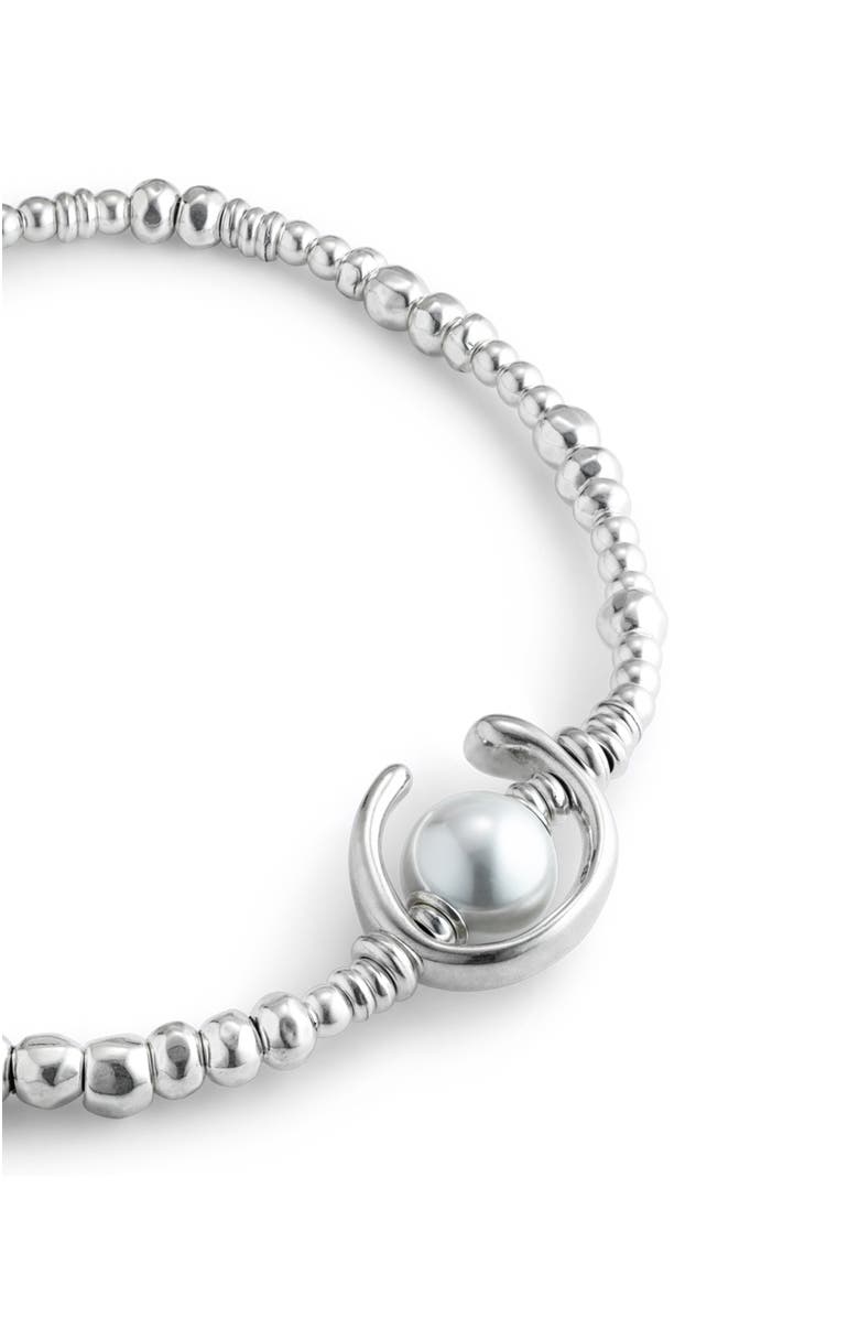 UNODE50 Sterling silver-plated leather necklace with pearl, Alternate, color, Silver