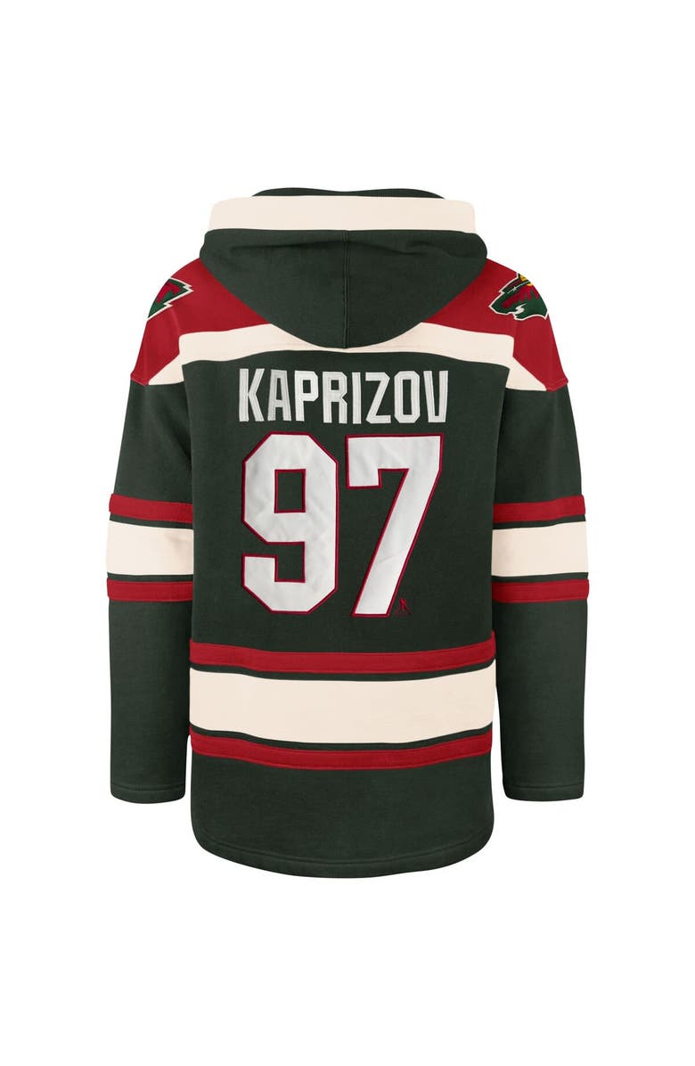 '47 Men's '47 Kirill Kaprizov Green Minnesota Wild Player Name & Number Lacer Pullover Hoodie, Alternate, color,