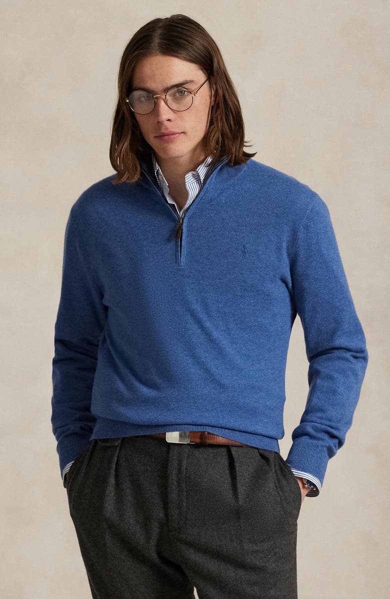 Polo Ralph Lauren Regular Fit Wool Quarter Zip Sweater, Alternate, color, Tide Pool Blue Heather
