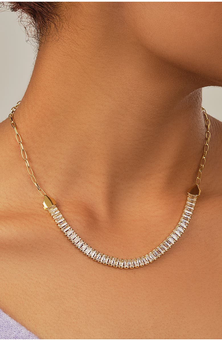 Sterling Forever Sarai Baguette Cubic Zirconia Frontal Necklace, Alternate, color, Gold