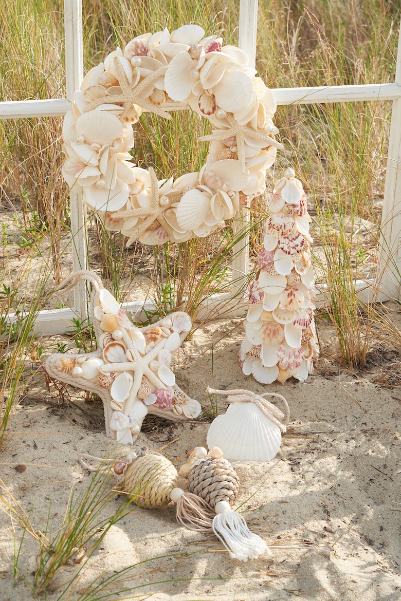 Shell Star Decorative Wall Art Sculpture 9.1" x 9.6", Alternate, color, White