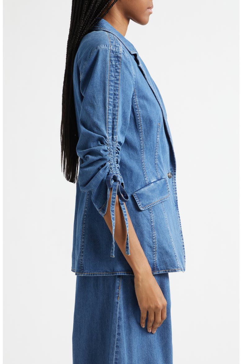 Norah Ruched Sleeve Denim Blazer, Alternate, color, LIGHT WASH