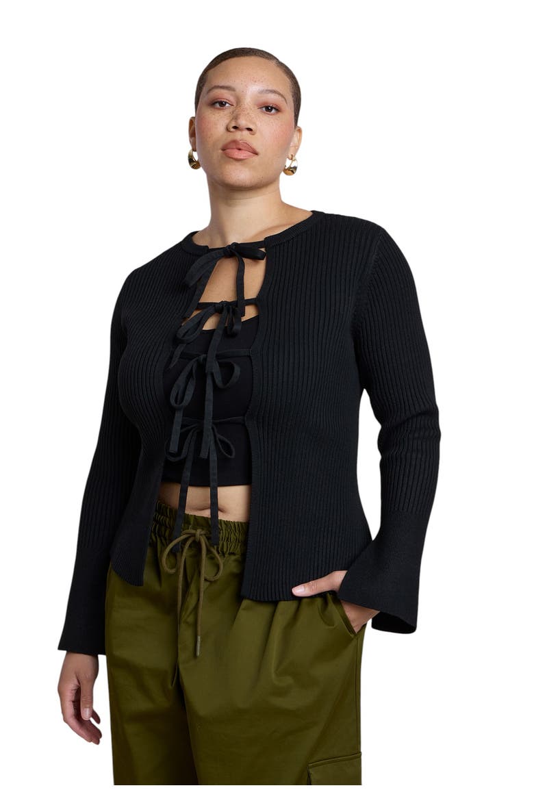 Tie Front Cardigan, Main, color, BLACK