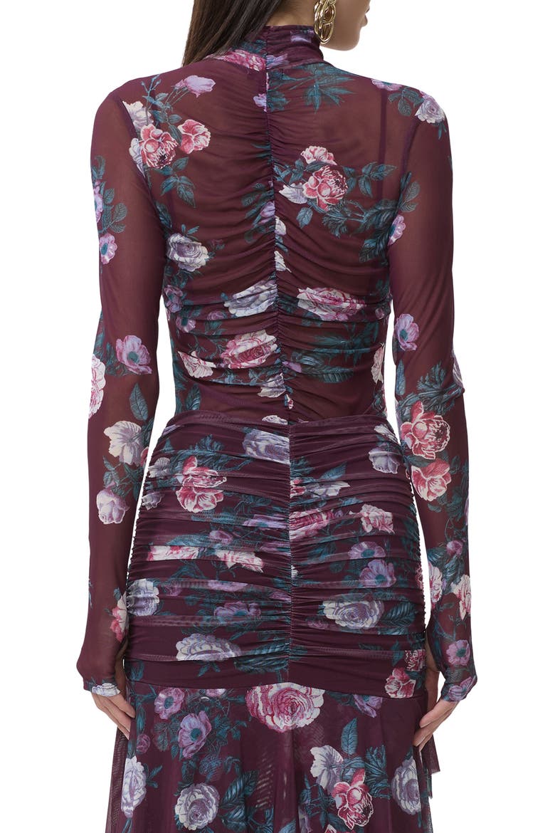 Rubi Ruched Sheer Mesh Top, Alternate, color, CABERNET BOUQUET