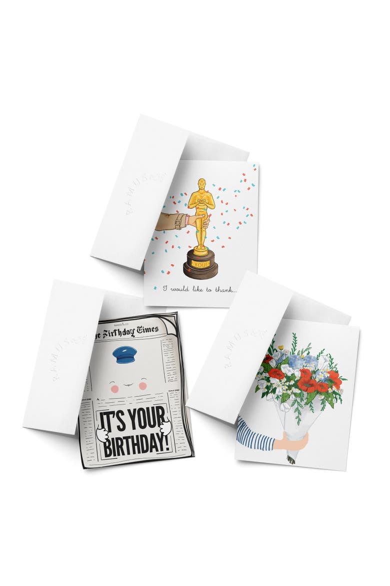 Everyday Greeting Card Pack Sets (3 ct, Assorted) Thank You Award, Newspaper Birthday, Bouquet, Main, color, Multi-Pack