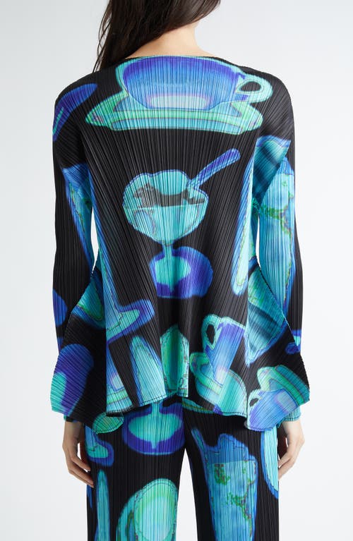 Issey Miyake Pleats Please  Thermal Floods Print Pleated Top In Black