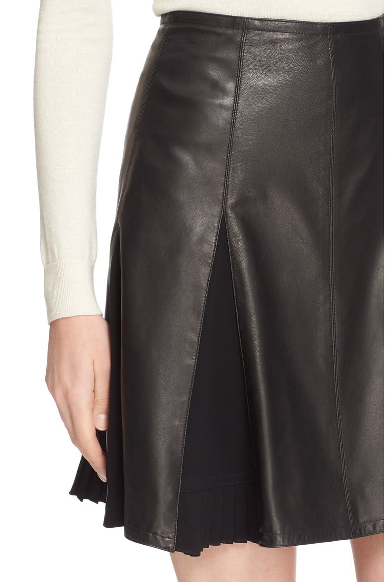 Pleated Leather Skirt, Alternate, color, BLACK
