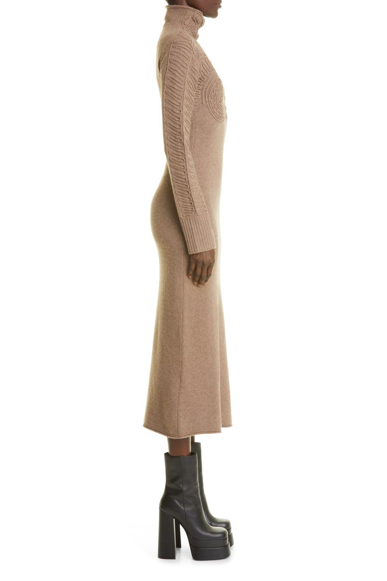 Brimlad Embroidered Long Sleeve Turtleneck Midi Sweater Dress, Alternate, color, DRIFTWOOD