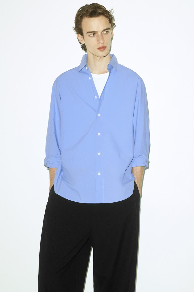 Relaxed Pima Cotton Poplin Shirt, Alternate, color, BRIGHT BLUE
