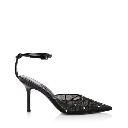 Jessica Rich Amora Womens Mesh Pointed Toe Slingback Heels In Black