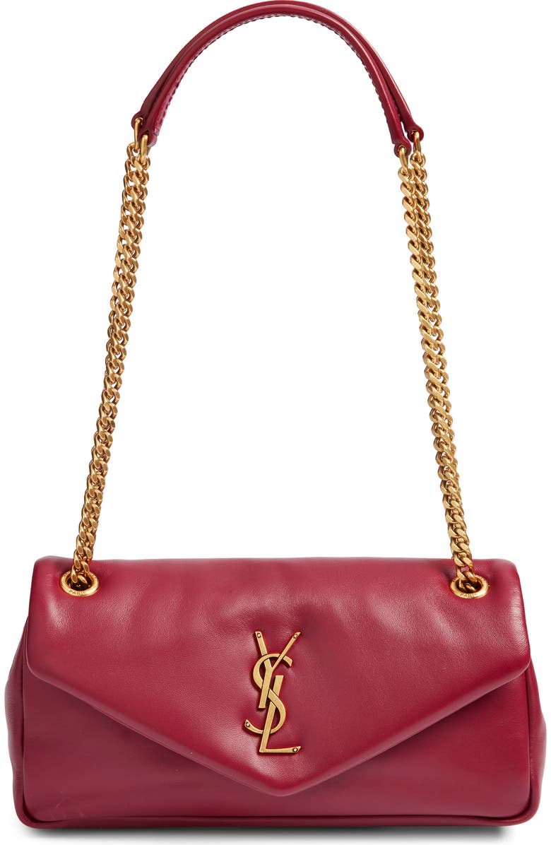 Saint Laurent Calypso Lambskin Leather Shoulder Bag, Main, color, Rouge Merlot