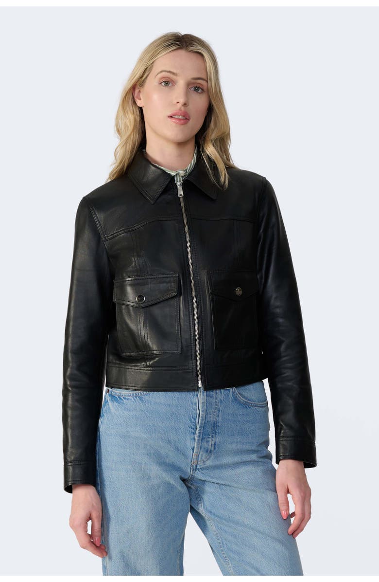 Furniq UK Flora Leather Jacket, Alternate, color, Black