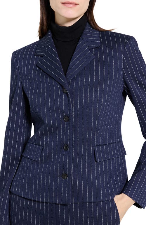 Theory Metallic Pinstripe Fitted Jacket In Blue