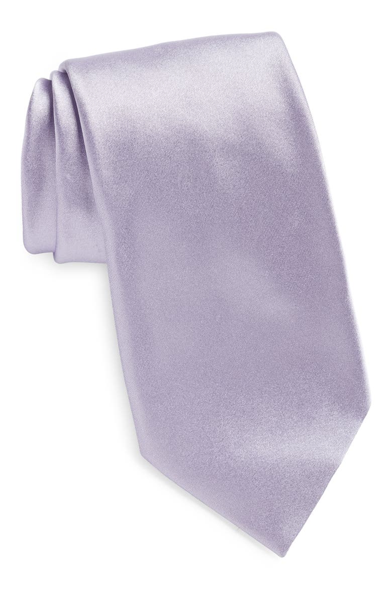 Silk Satin Tie, Main, color, PURPLE
