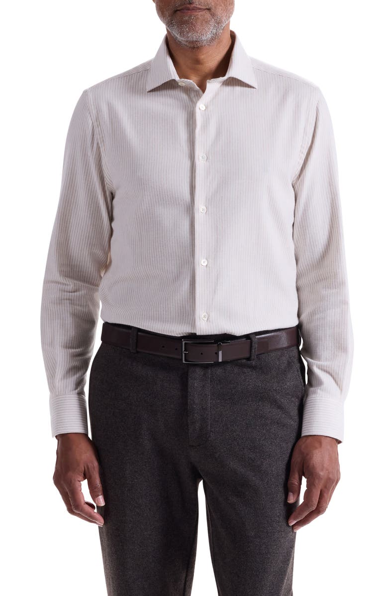 Bugatchi Axel Trim Fit Stripe Cotton Button-Up Shirt, Main, color, Sand