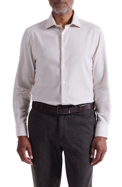 Axel Trim Fit Stripe Cotton Button-Up Shirt