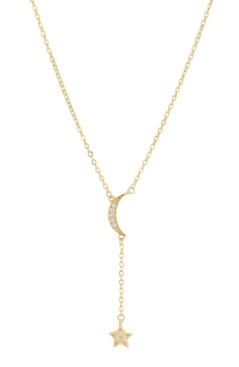 14k Gold Plated Moon and Star Y-Necklace