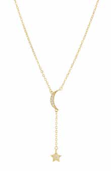 14k Gold Plated Moon and Star Y-Necklace